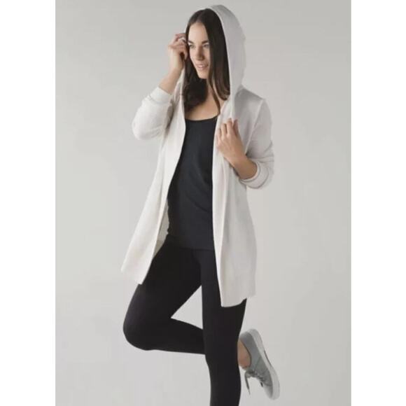 Lululemon Peace Of Mind Wrap Hooded Heathered White Sweater Cardigan Women's 4 - Picture 3 of 13